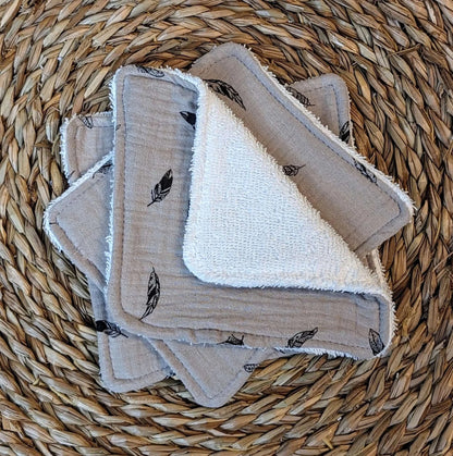 Carrés Nettoyants Lavables pour bébé, en coton Oeko-Tex, réutilisables et écologiques, fabriqués en France, couleur Beige, Lot de 3 Carrés - 0 Déchet